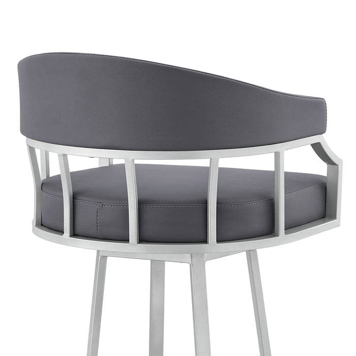 Valerie 30" Swivel Slate Gray Faux Leather and Silver Metal Bar Stool