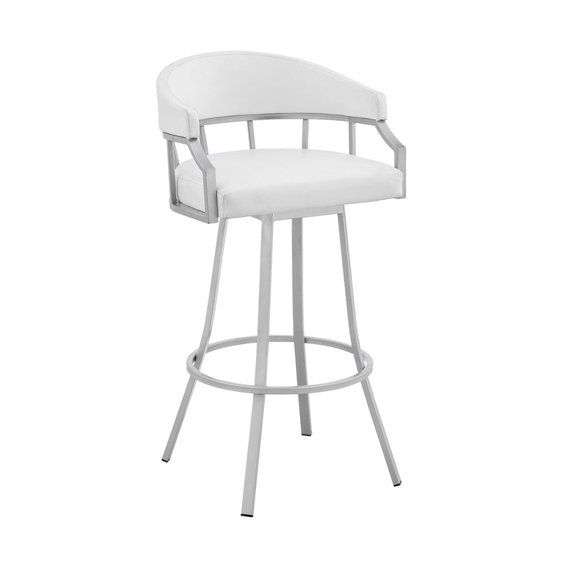 Valerie 26" Swivel White Faux Leather and Silver Metal Bar Stool - Furniture City (CA)l
