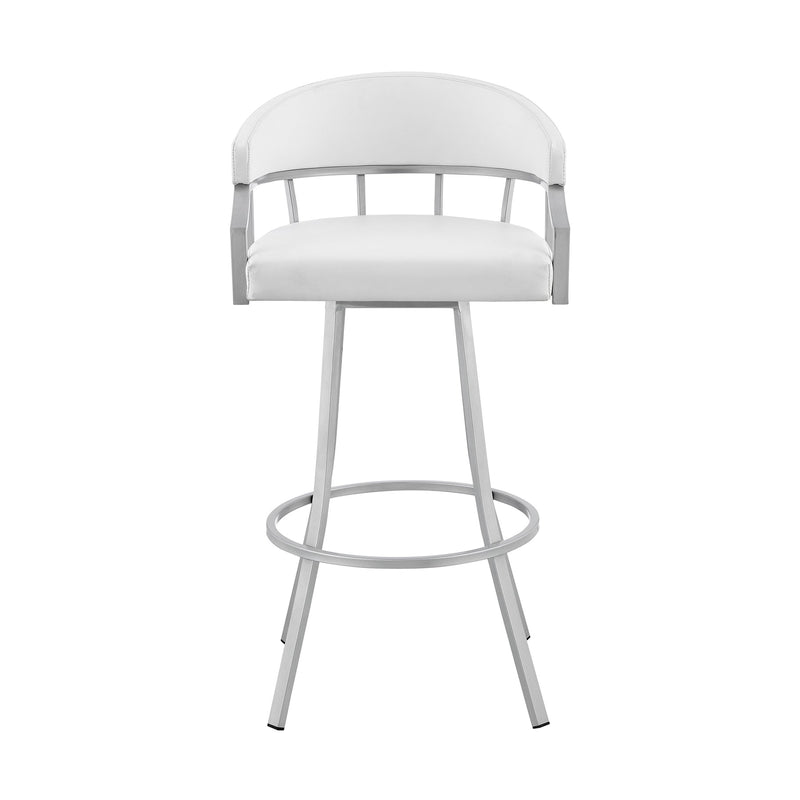 Valerie 26" Swivel White Faux Leather and Silver Metal Bar Stool - Furniture City (CA)l