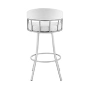 Valerie 26" Swivel White Faux Leather and Silver Metal Bar Stool - Furniture City (CA)l