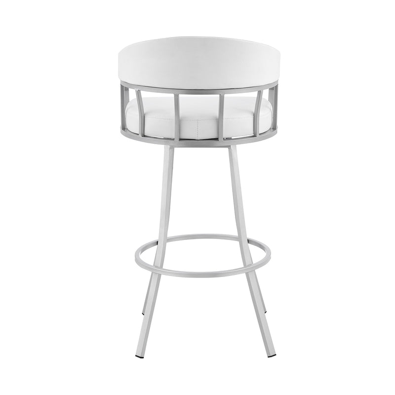 Valerie 26" Swivel White Faux Leather and Silver Metal Bar Stool - Furniture City (CA)l