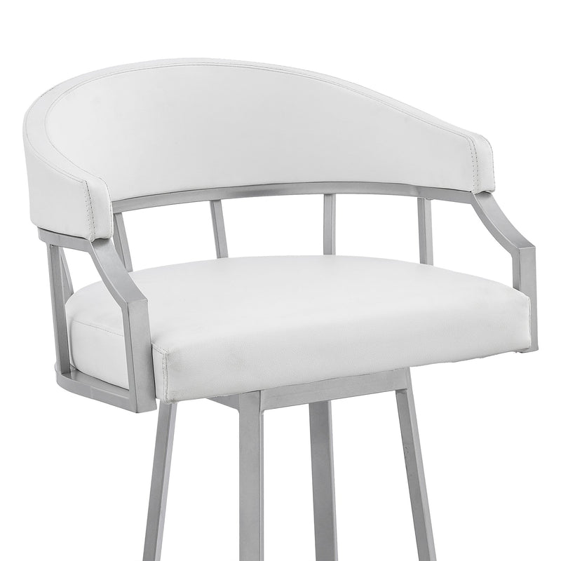 Valerie 26" Swivel White Faux Leather and Silver Metal Bar Stool - Furniture City (CA)l