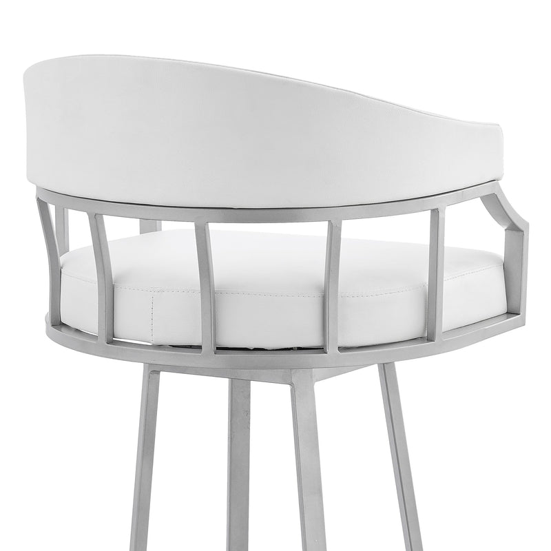 Valerie 26" Swivel White Faux Leather and Silver Metal Bar Stool - Furniture City (CA)l