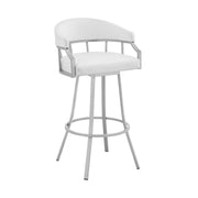 Valerie 30" Swivel White Faux Leather and Silver Metal Bar Stool - Furniture City (CA)l