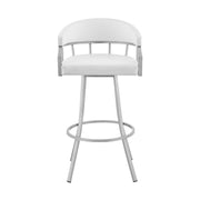 Valerie 30" Swivel White Faux Leather and Silver Metal Bar Stool - Furniture City (CA)l