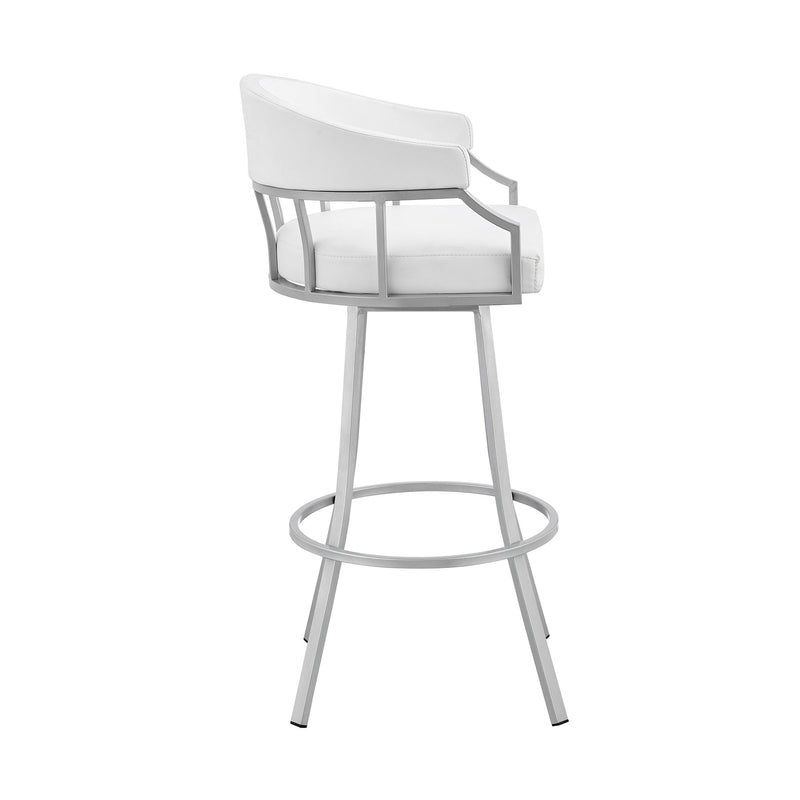 Valerie 30" Swivel White Faux Leather and Silver Metal Bar Stool - Furniture City (CA)l