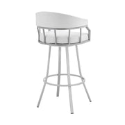 Valerie 30" Swivel White Faux Leather and Silver Metal Bar Stool - Furniture City (CA)l
