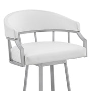 Valerie 30" Swivel White Faux Leather and Silver Metal Bar Stool - Furniture City (CA)l