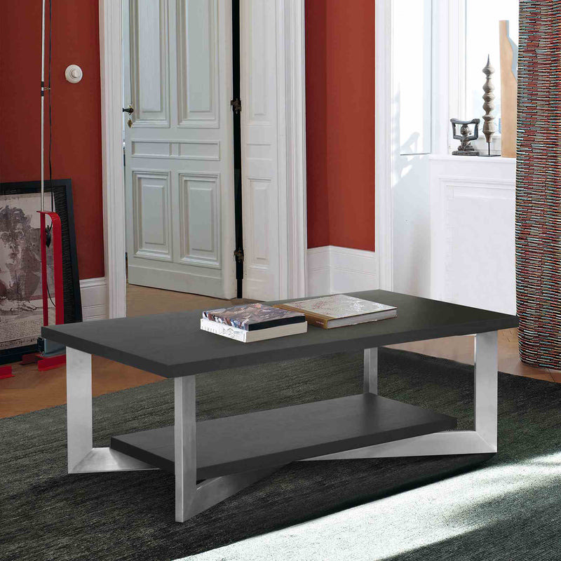 Vermont Contemporary Coffee Table in Brushed Stainless Steel Finish and Gray Top - Furniture City (CA)l