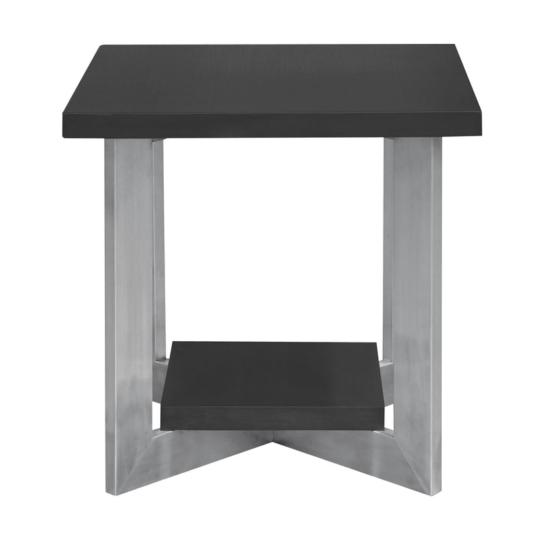 Vermont Contemporary End Table in Brushed Stainless Steel Finish and Gray Top - Furniture City (CA)l