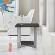 Vermont Contemporary End Table in Brushed Stainless Steel Finish and Gray Top - Furniture City (CA)l