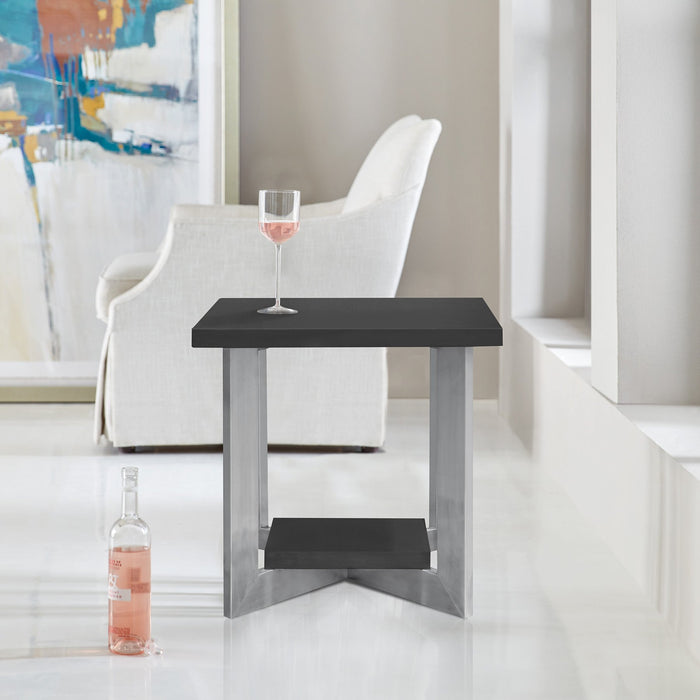 Vermont Contemporary End Table in Brushed Stainless Steel Finish and Gray Top