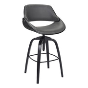 Vanessa Contemporary Adjustable Barstool in Black Brushed Wood Finish and Gray Faux Leather - Furniture City (CA)l