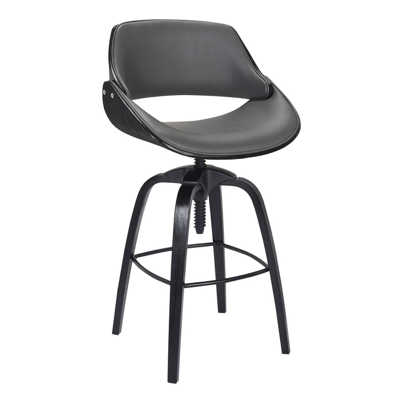 Vanessa Contemporary Adjustable Barstool in Black Brushed Wood Finish and Gray Faux Leather - Furniture City (CA)l