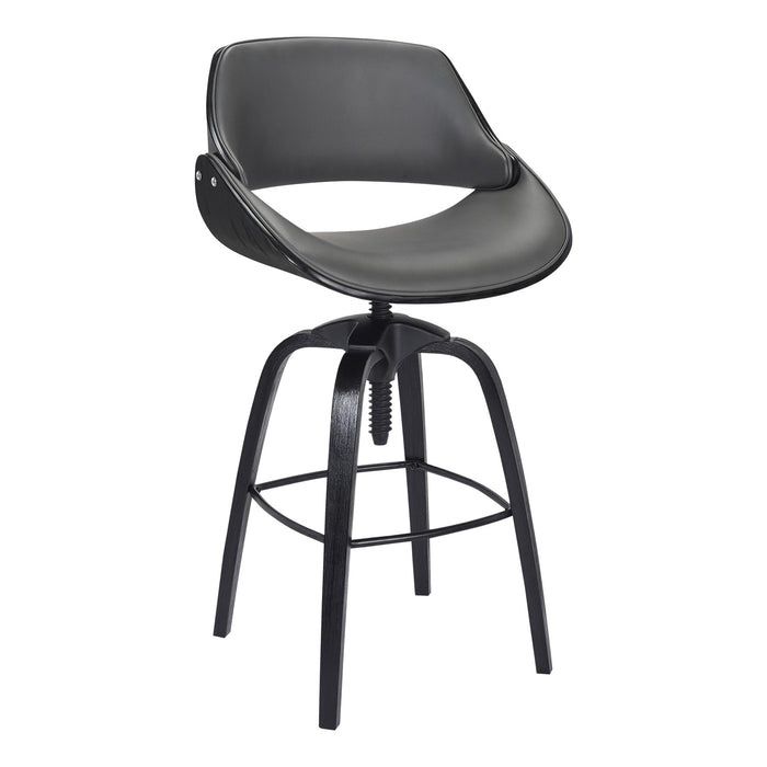 Vanessa Contemporary Adjustable Barstool in Black Brushed Wood Finish and Gray Faux Leather