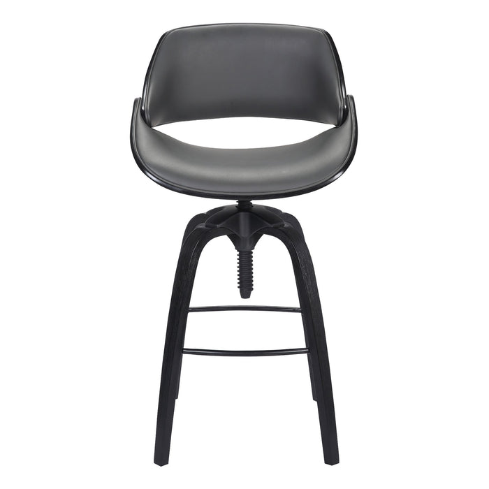 Vanessa Contemporary Adjustable Barstool in Black Brushed Wood Finish and Gray Faux Leather