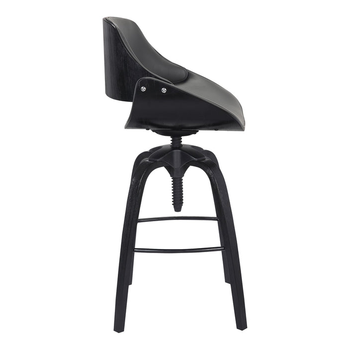 Vanessa Contemporary Adjustable Barstool in Black Brushed Wood Finish and Gray Faux Leather