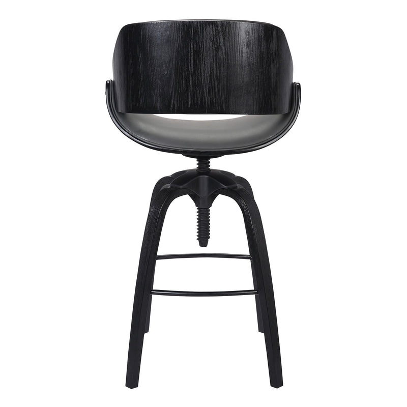 Vanessa Contemporary Adjustable Barstool in Black Brushed Wood Finish and Gray Faux Leather - Furniture City (CA)l