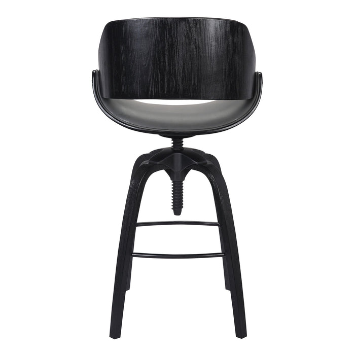 Vanessa Contemporary Adjustable Barstool in Black Brushed Wood Finish and Gray Faux Leather