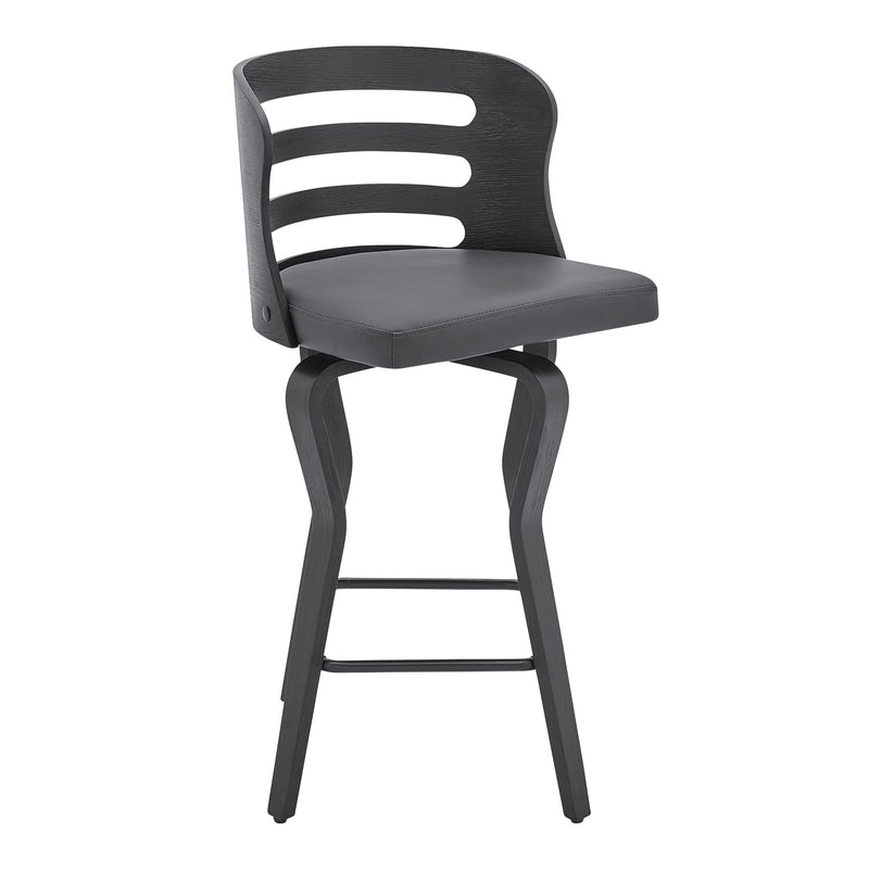 Verne 26" Swivel Gray Faux Leather and Black Wood Bar Stool - Furniture City (CA)l
