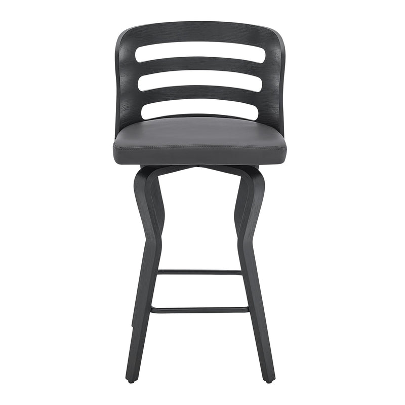 Verne 26" Swivel Gray Faux Leather and Black Wood Bar Stool - Furniture City (CA)l
