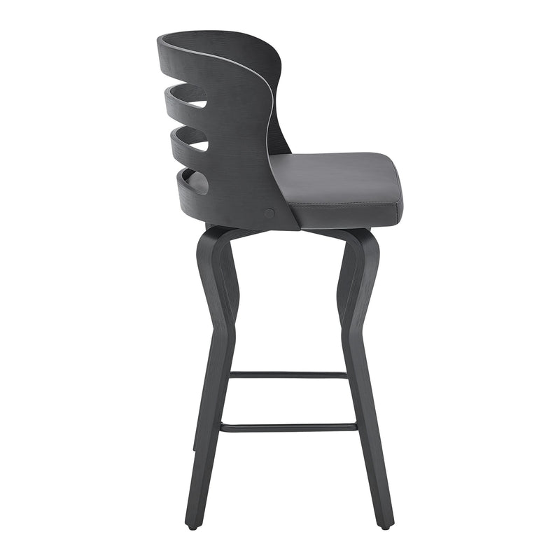 Verne 26" Swivel Gray Faux Leather and Black Wood Bar Stool - Furniture City (CA)l