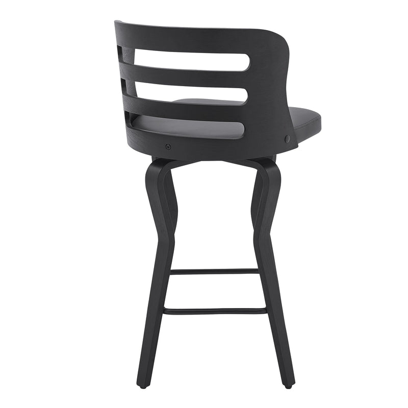 Verne 26" Swivel Gray Faux Leather and Black Wood Bar Stool - Furniture City (CA)l