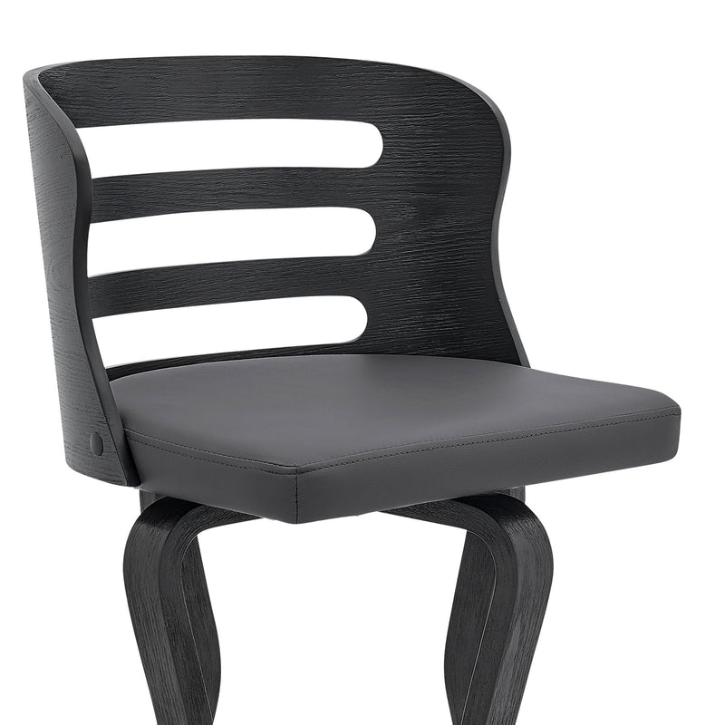 Verne 26" Swivel Gray Faux Leather and Black Wood Bar Stool - Furniture City (CA)l