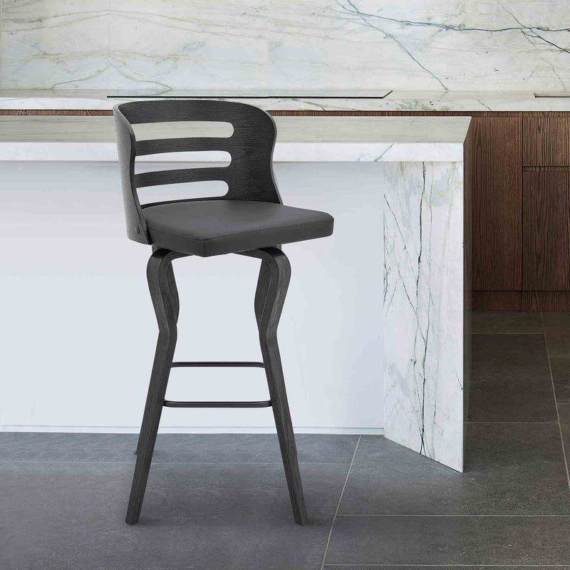 Verne 26" Swivel Gray Faux Leather and Black Wood Bar Stool - Furniture City (CA)l