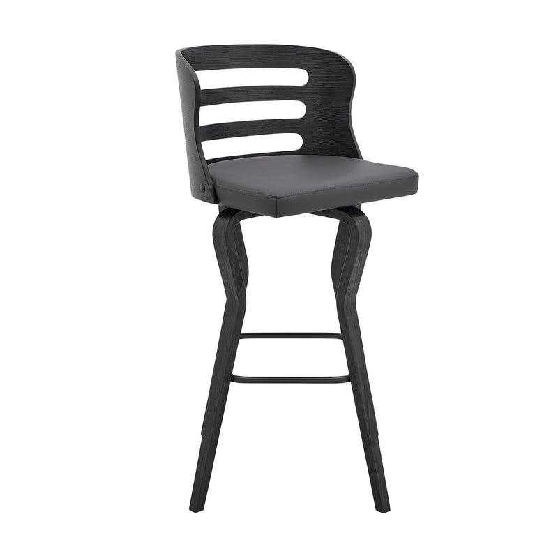 Verne 30" Swivel Gray Faux Leather and Black Wood Bar Stool - Furniture City (CA)l