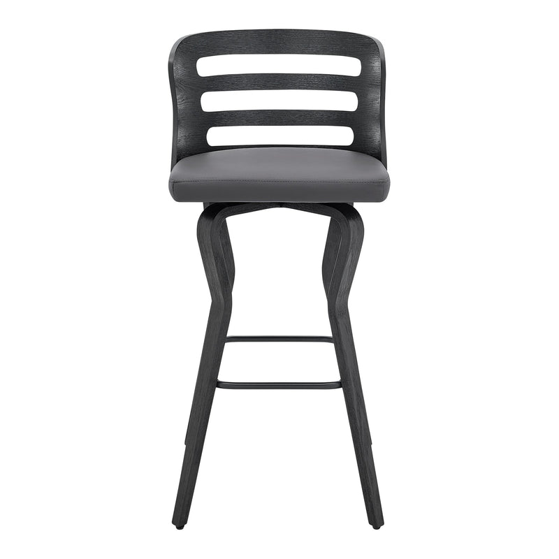 Verne 30" Swivel Gray Faux Leather and Black Wood Bar Stool - Furniture City (CA)l