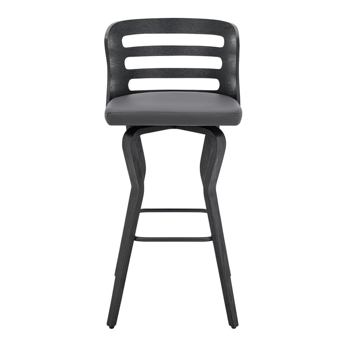 Verne 30" Swivel Gray Faux Leather and Black Wood Bar Stool
