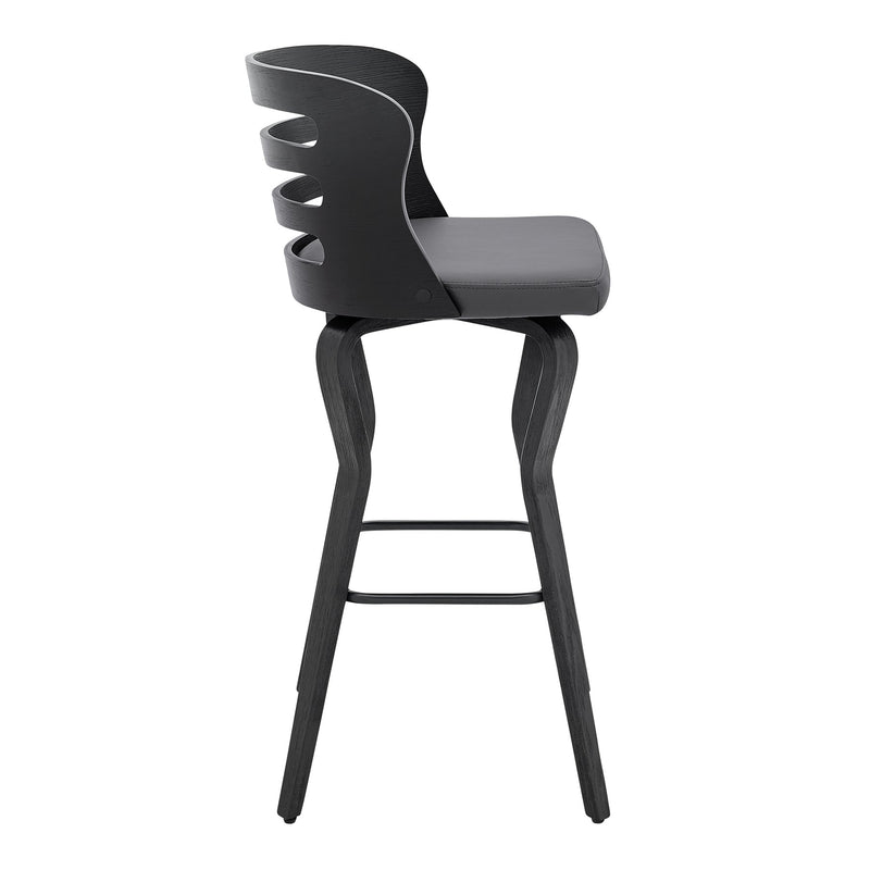 Verne 30" Swivel Gray Faux Leather and Black Wood Bar Stool - Furniture City (CA)l