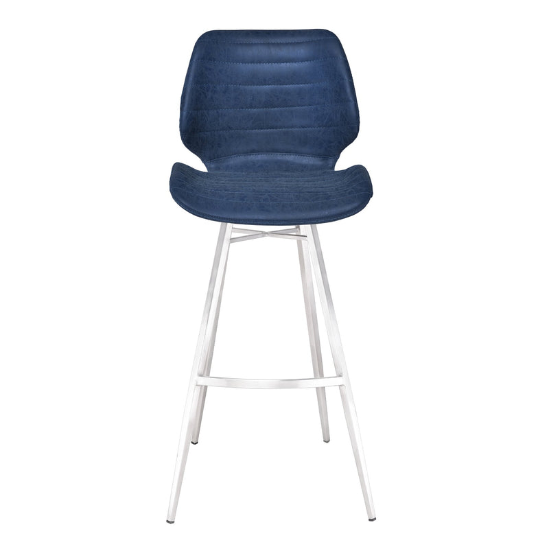 Valor 26" Counter Height Barstool in Brushed Stainless Steel with Dark Vintage Blue Faux Leather - Furniture City (CA)l