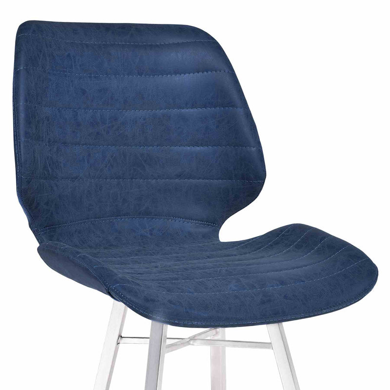 Valor 26" Counter Height Barstool in Brushed Stainless Steel with Dark Vintage Blue Faux Leather - Furniture City (CA)l