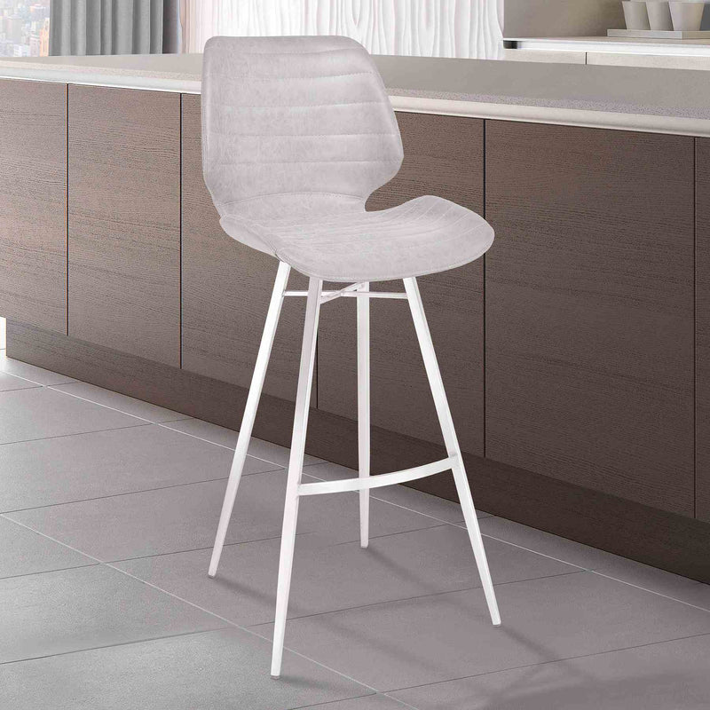 Valor 26" Counter Height Barstool in Brushed Stainless Steel with Light Vintage Gray Faux Leather - Furniture City (CA)l