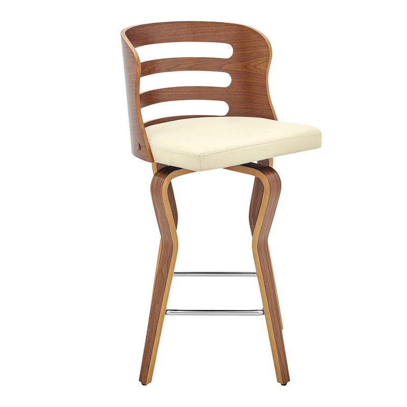 Verne 26" Swivel Cream Faux Leather and Walnut Wood Bar Stool - Furniture City (CA)l