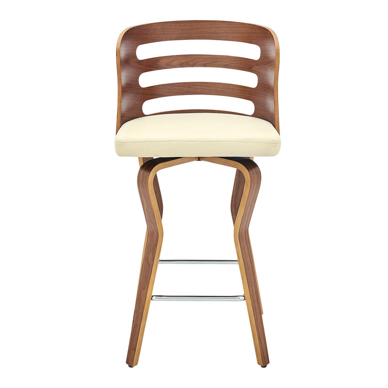 Verne 26" Swivel Cream Faux Leather and Walnut Wood Bar Stool - Furniture City (CA)l