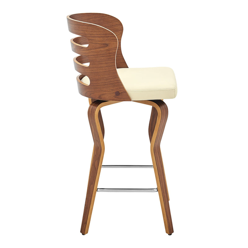 Verne 26" Swivel Cream Faux Leather and Walnut Wood Bar Stool - Furniture City (CA)l