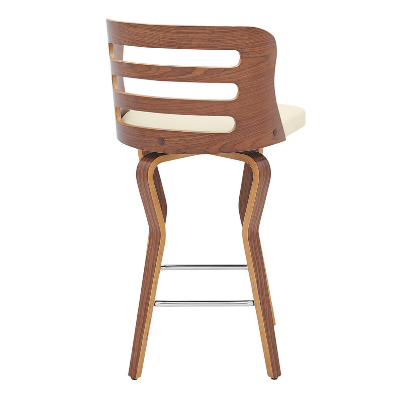 Verne 26" Swivel Cream Faux Leather and Walnut Wood Bar Stool - Furniture City (CA)l