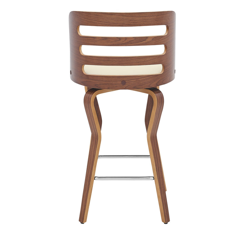 Verne 26" Swivel Cream Faux Leather and Walnut Wood Bar Stool - Furniture City (CA)l
