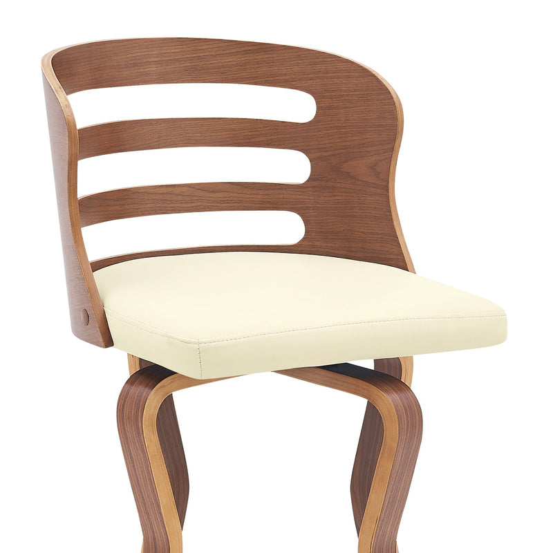 Verne 26" Swivel Cream Faux Leather and Walnut Wood Bar Stool - Furniture City (CA)l