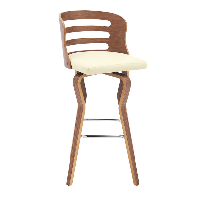 Verne 30" Swivel Cream Faux Leather and Walnut Wood Bar Stool - Furniture City (CA)l
