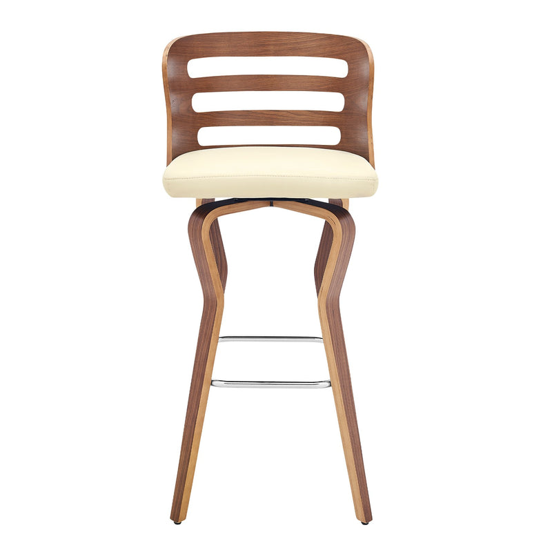 Verne 30" Swivel Cream Faux Leather and Walnut Wood Bar Stool - Furniture City (CA)l