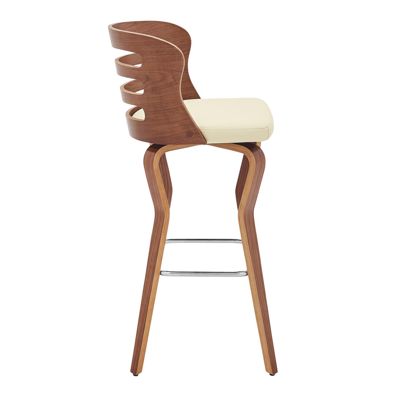 Verne 30" Swivel Cream Faux Leather and Walnut Wood Bar Stool - Furniture City (CA)l