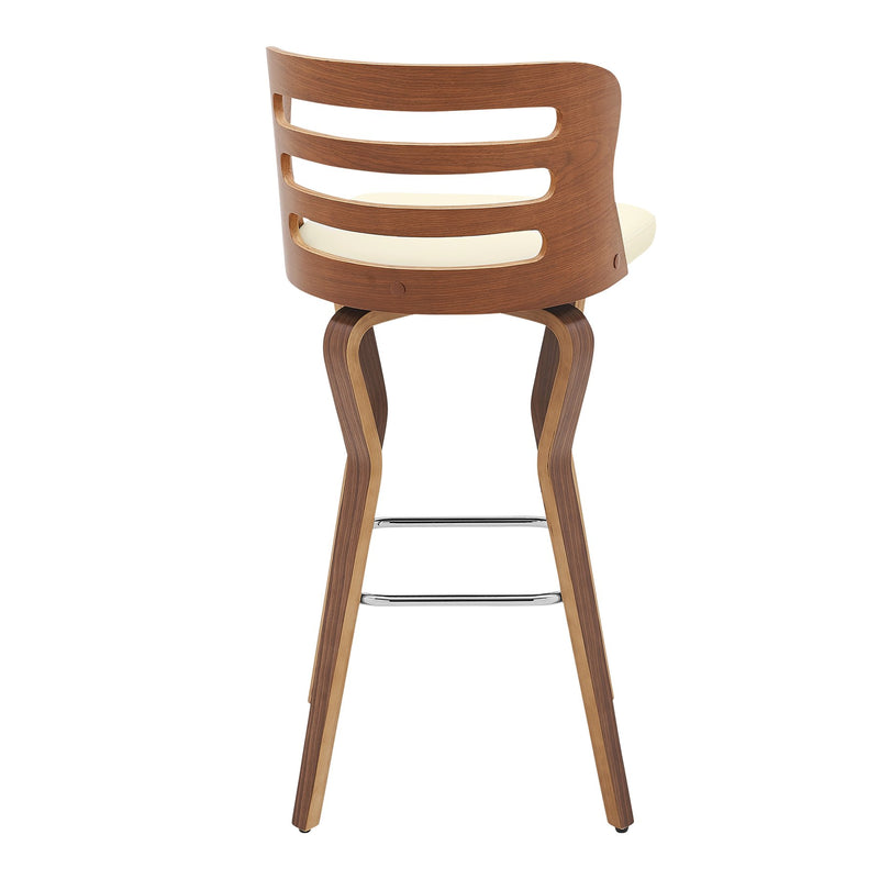 Verne 30" Swivel Cream Faux Leather and Walnut Wood Bar Stool - Furniture City (CA)l
