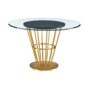 Veronica 48" Round Dining Table in Gold Stainless Steel Base with Walnut Panel and Glass Tabletop - Furniture City (CA)l