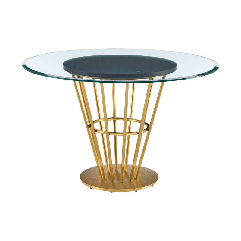 Veronica 48" Round Dining Table in Gold Stainless Steel Base with Walnut Panel and Glass Tabletop - Furniture City (CA)l