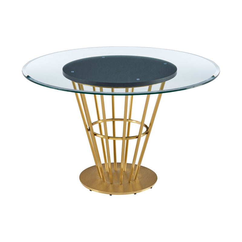 Veronica 48" Round Dining Table in Gold Stainless Steel Base with Walnut Panel and Glass Tabletop - Furniture City (CA)l