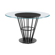 Veronica 48" Round Dining Table in Black Iron Base with Walnut Panel and Glass Tabletop - Furniture City (CA)l